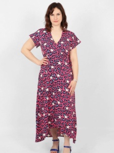 Short Sleeved Leopard Star Wrap Dress - Pink